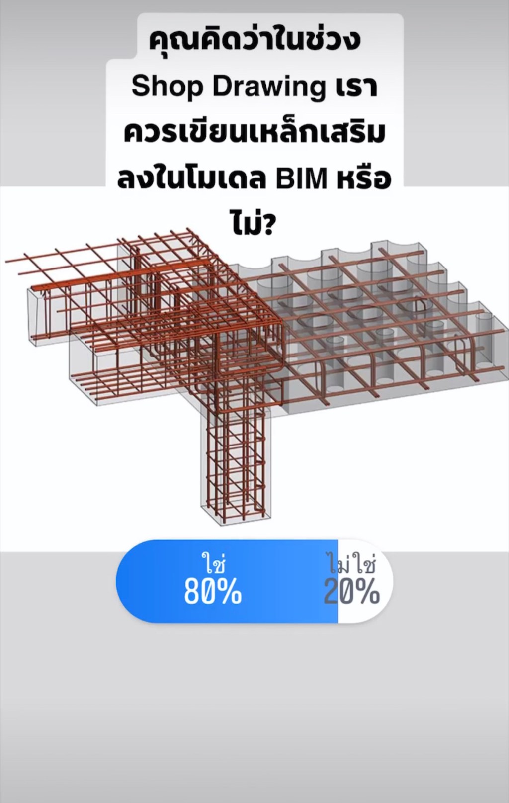 ผลโพล: คุณคิดว่าในช่วง Shop Drawing เราควรเขียนเหล็กเสริมลงในโมเดล BIM&nbsp;หรือไม่?