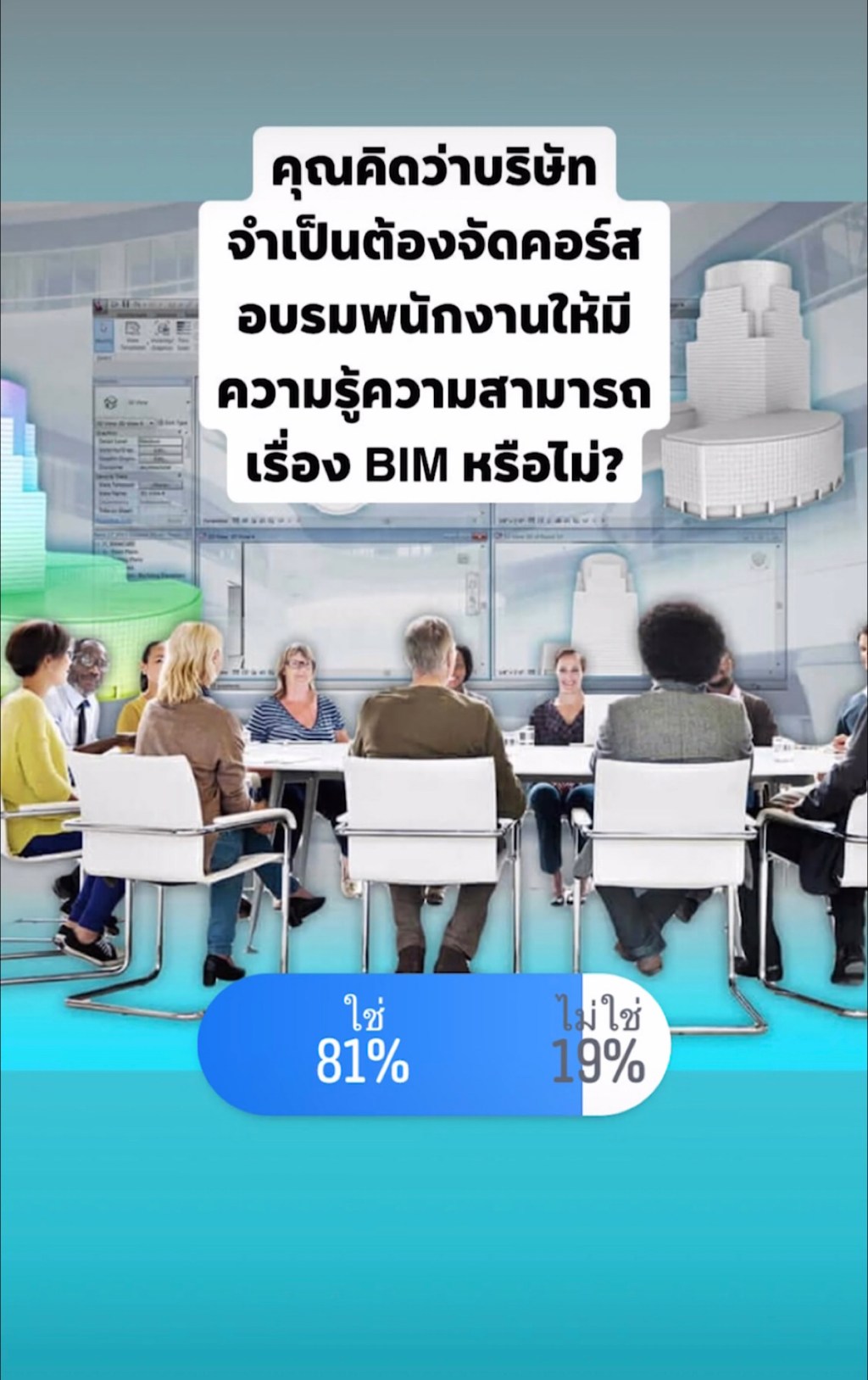 ผลโพล: คุณคิดว่า บริษัทจำเป็นต้องจัดคอร์สอบรมพนักงานให้มีความรู้ความสามารถเรื่อง BIM&nbsp;หรือไม่?